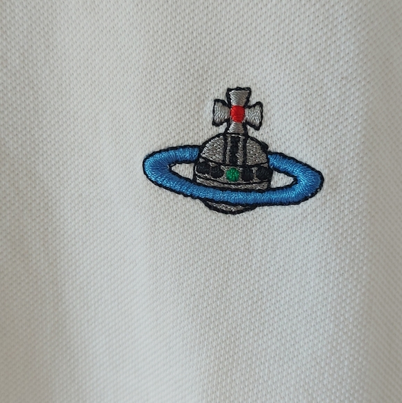 Vivienne Westwood White Size M Krall Polo Shirt Tipped Collar Embroidered Orb. - Picture 6 of 10
